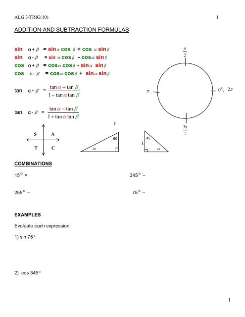 ADDITION AND SUBTRACTION FORMULAS