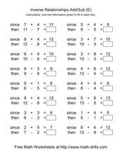 Inverse Relationships Add/Sub (E) Worksheet for 1st - 2nd Grade ...