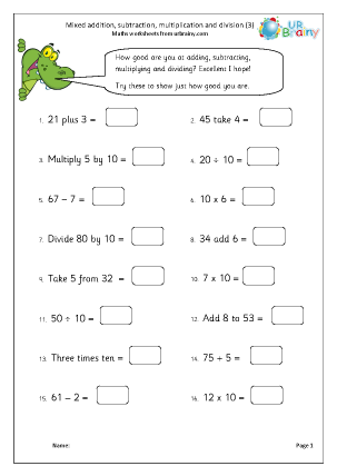 addition subtraction multiplication and division worksheet for grade 2
