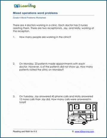 addition subtraction multiplication division word problems worksheet