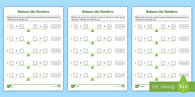 ? Balancing Equations Addition and Subtraction within 20 Worksheet