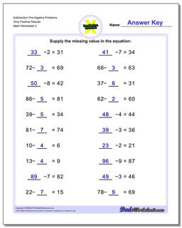 Subtraction Pre-Algebra Worksheets
