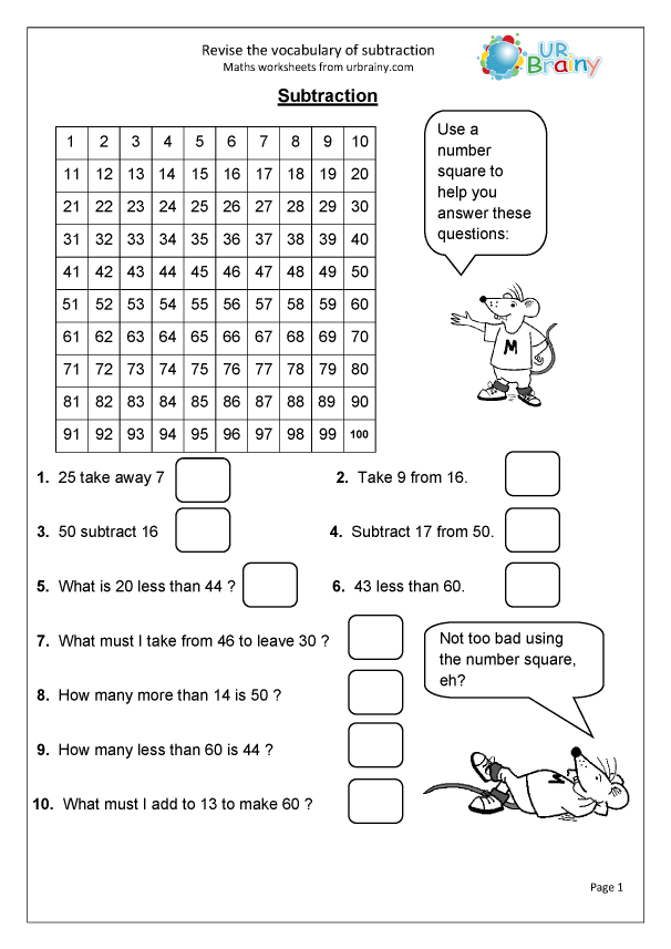 addition subtraction vocabulary worksheet