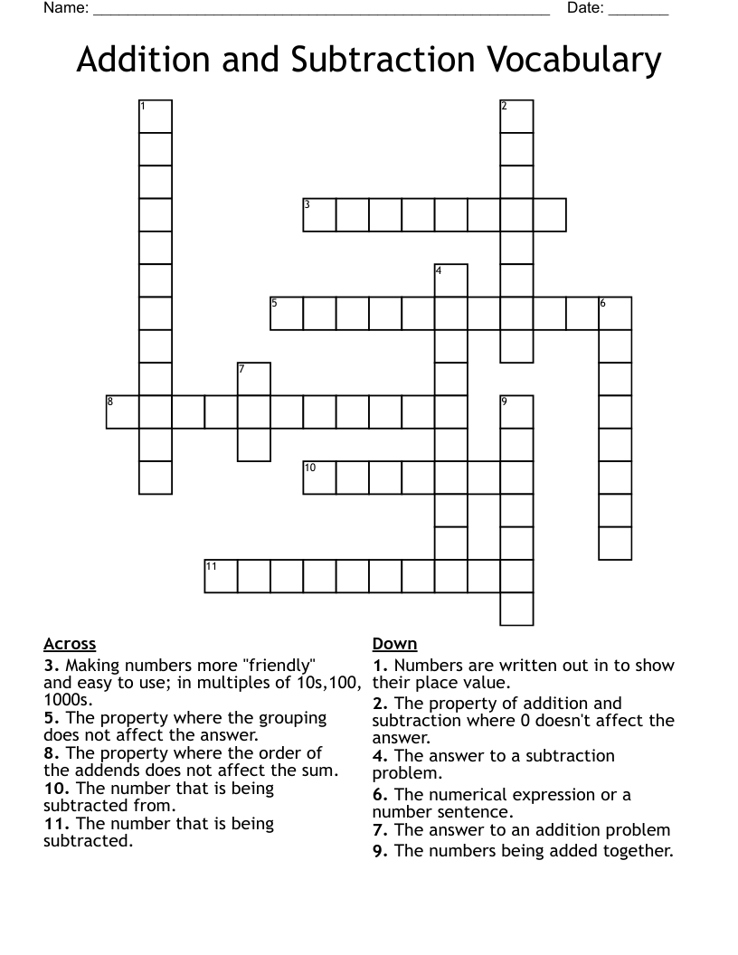 addition subtraction vocabulary worksheet