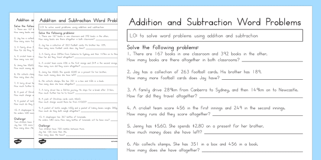 Addition and Subtraction Word Problems - Grade 3 Math