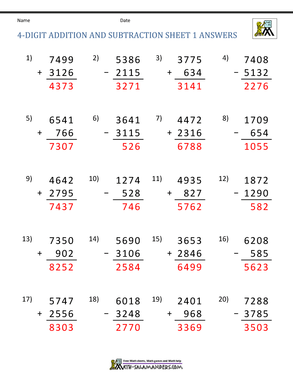 4-digit Addition with Regrouping Worksheets for 4th Graders Online ...
