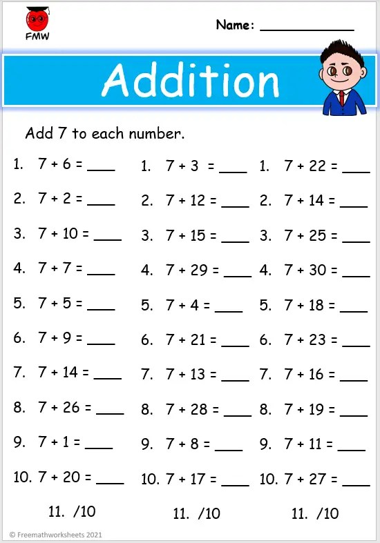 addition subtraction worksheet for first graders
