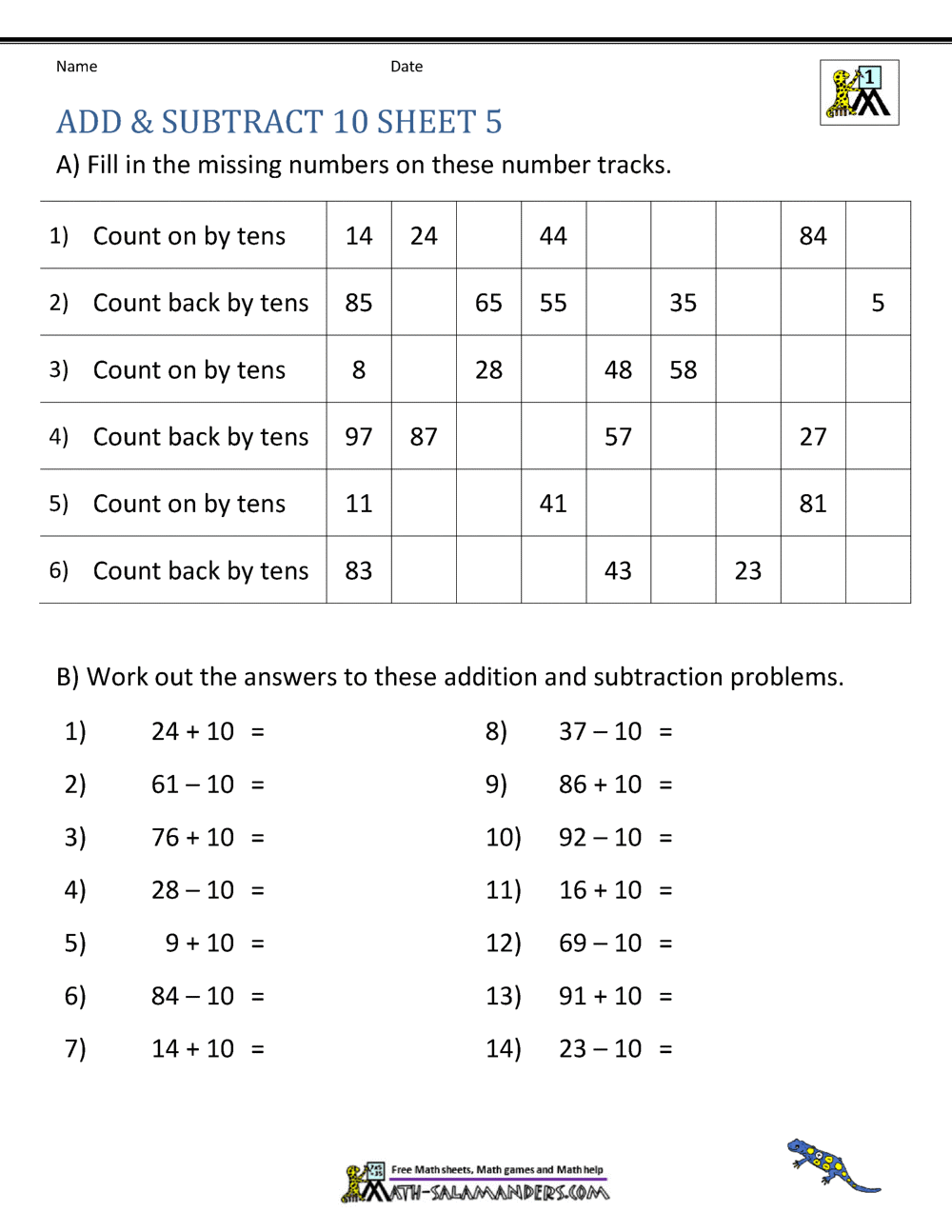 addition subtraction worksheet for grade