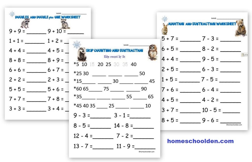 Simple Addition and Subtraction Worksheets - Winter Theme ...