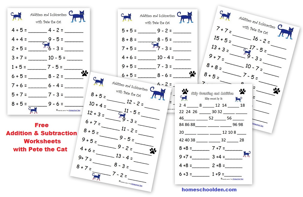 Addition and Subtraction with Pete the Cat (Free Worksheets ...