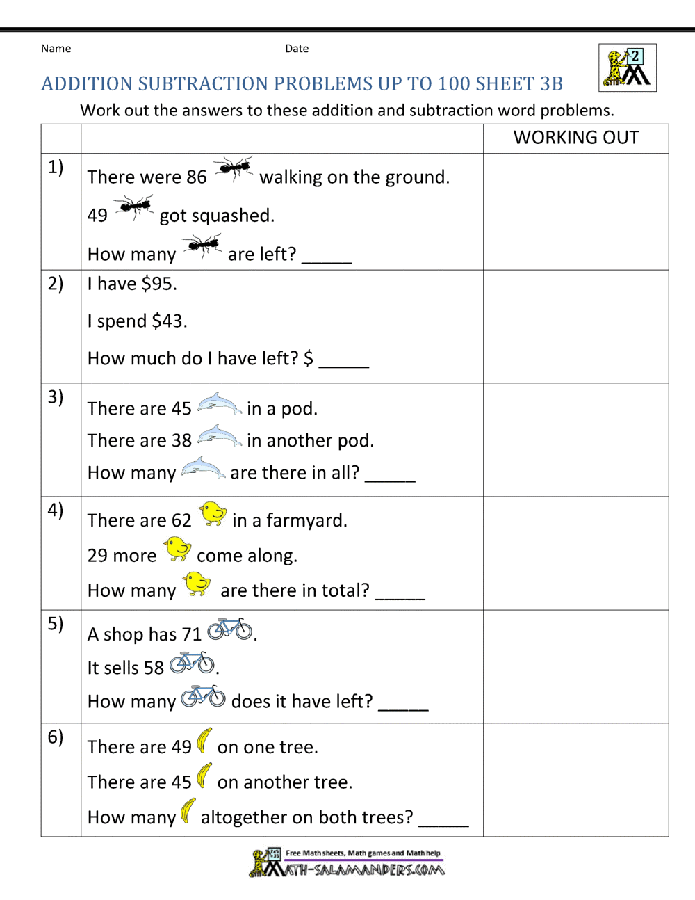 2nd Grade Addition and Subtraction Word Problems