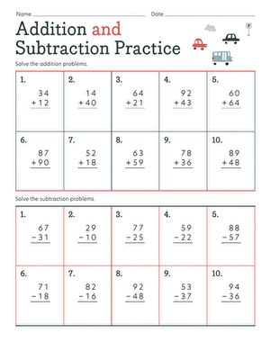 addition subtraction worksheet with