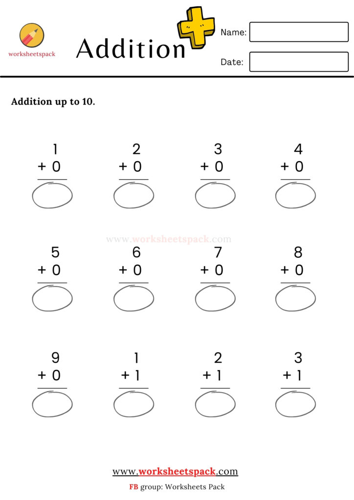 Addition up to 10 worksheets - worksheetspack