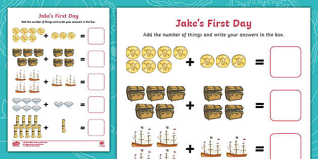Jakes First Day Addition to 10 Worksheet (teacher made)