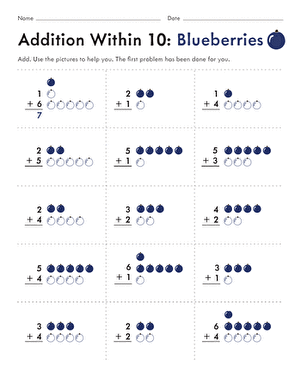Addition Within 10: Blueberries | Interactive Worksheet ...