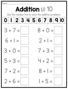 addition to 10 worksheet with