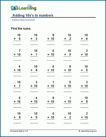 Adding 10s to numbers worksheets | Worsheets library