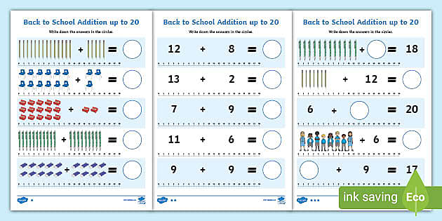 addition to 20 worksheet