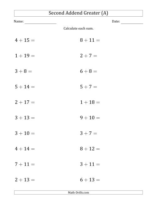 addition to 20 worksheet