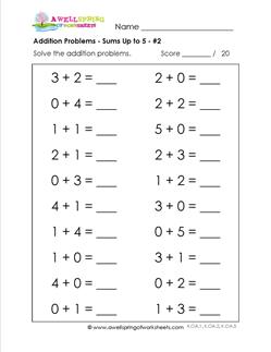 addition to 5 worksheet kindergarten