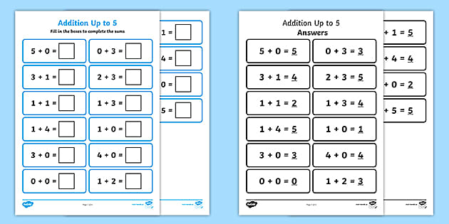 addition to 5 worksheet kindergarten