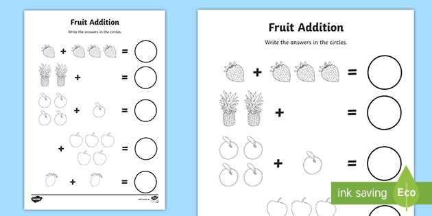 Fruit Addition Up to 5 Worksheet (teacher made) - Twinkl