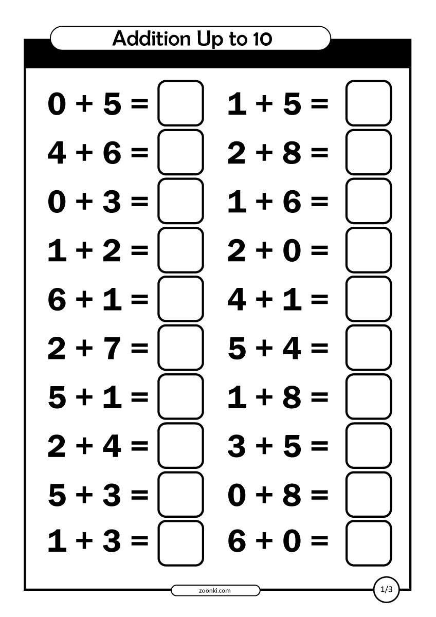 addition to ten worksheet