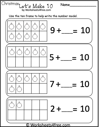 Free Christmas Addition To 10 - Make Ten Worksheet - Worksheets4Free