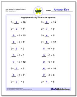 Addition Pre-Algebra Worksheets