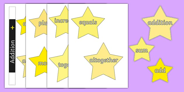 Addition Vocabulary Cut-Outs (teacher made) - Twinkl