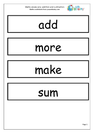 addition vocabulary worksheet