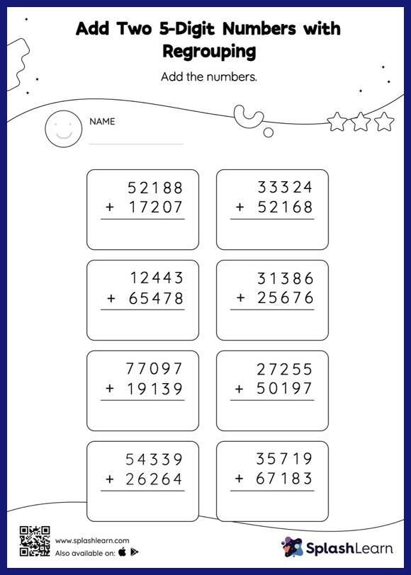 Add Two 5-Digit Numbers with Regrouping: Vertical Addition - Math ...