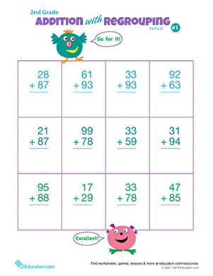 addition with carrying worksheet for grade 1