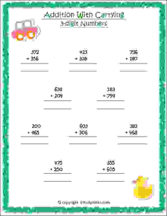 maths addition with carrying worksheets for grade 2 - EStudyNotes