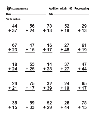 addition with carrying worksheet