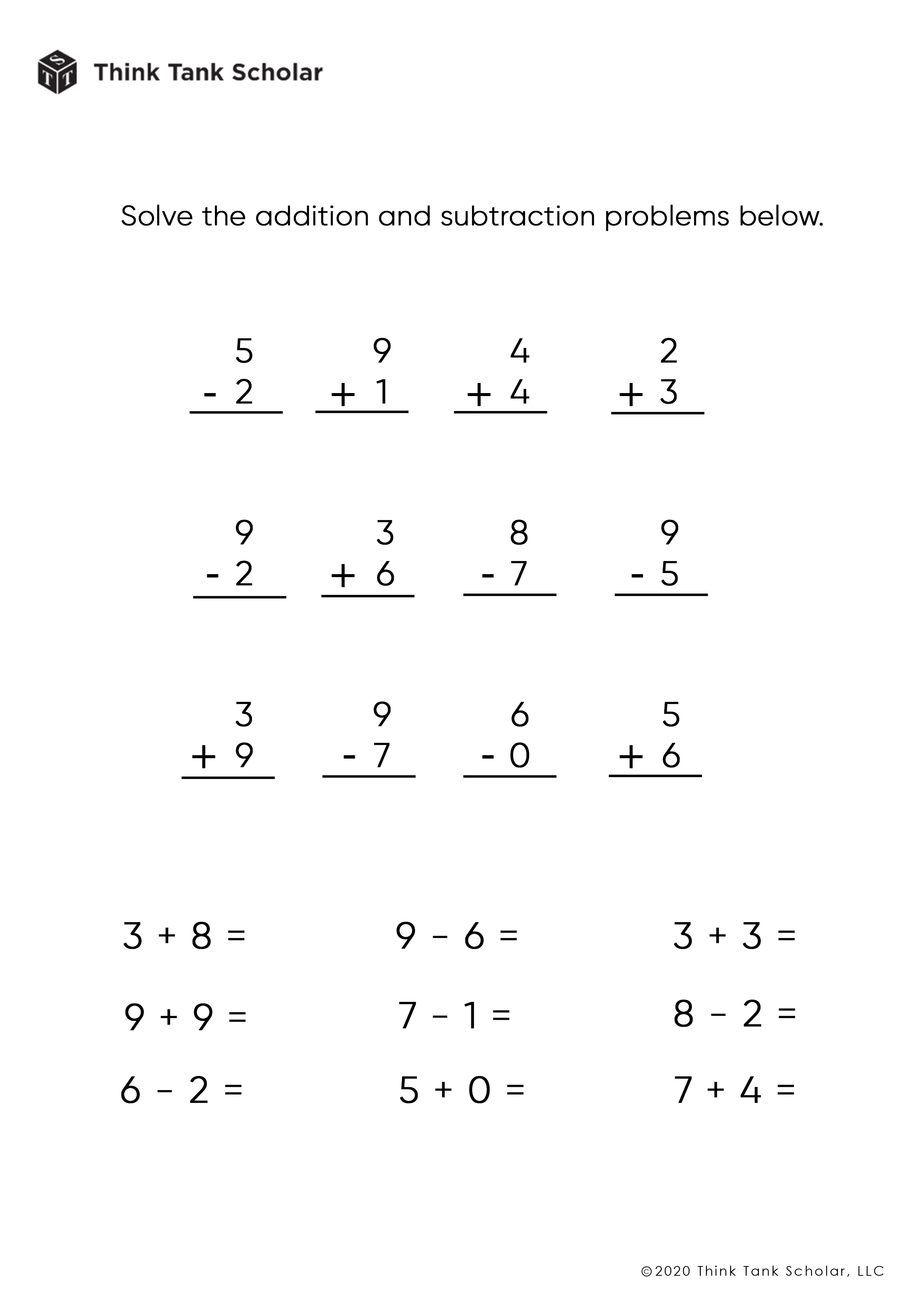 Addition Subtraction Combined Worksheets Printable PDF FREE ...