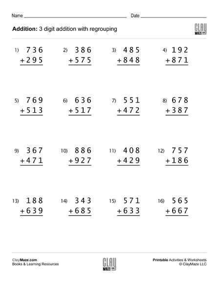 addition with regrouping worksheet 2nd grade free