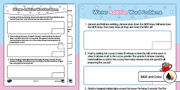 2nd Grade Winter Addition Word Problems | Twinkl - Twinkl