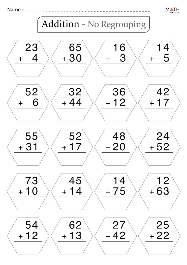 Addition Without Regrouping Worksheets with Answer Key