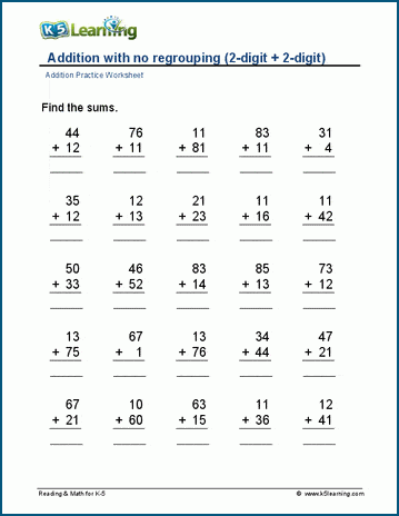 addition without regrouping worksheet for kindergarten