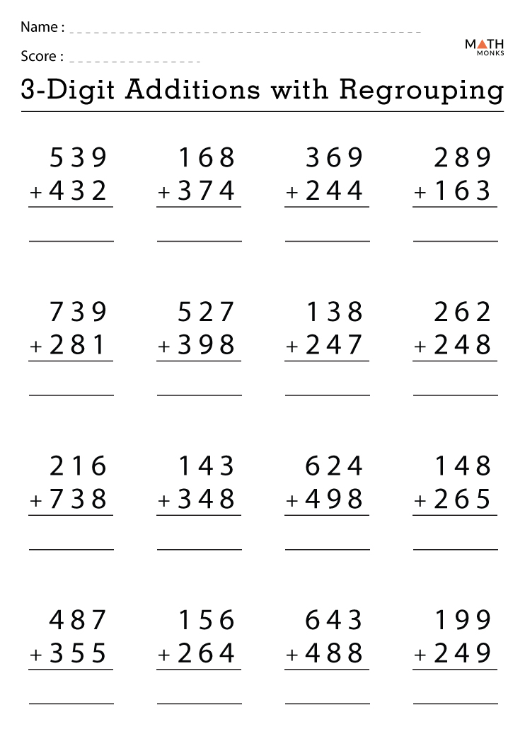 Addition With Regrouping Worksheets with Answer Key