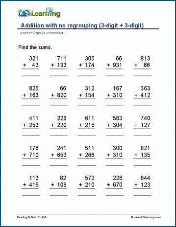 3-digit addition (no regrouping) worksheets | Worsheets library