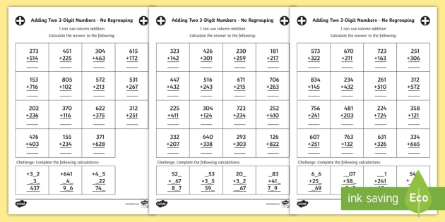 addition without regrouping worksheet pdf