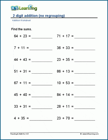 2-digit addition (no regrouping) worksheets | Worsheets library
