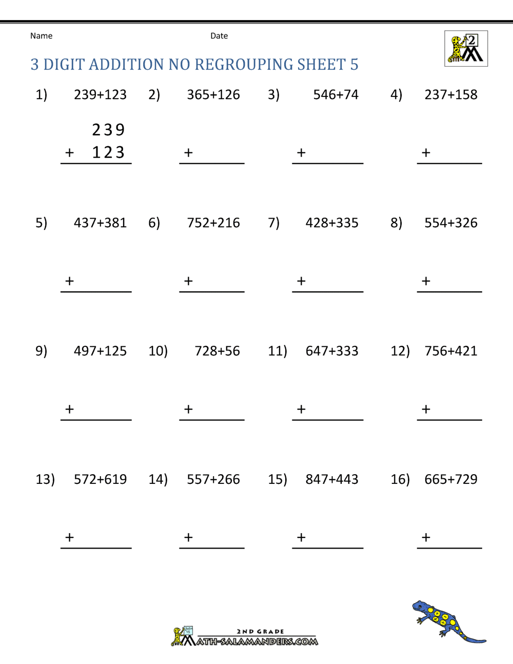addition without regrouping worksheet second grade