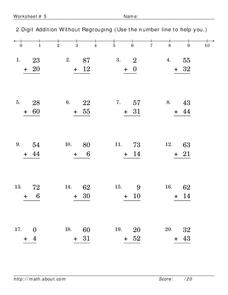 addition without regrouping worksheet second grade