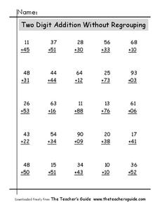 Two-Digit Addition Without Regrouping Worksheet for 1st - 3rd ...