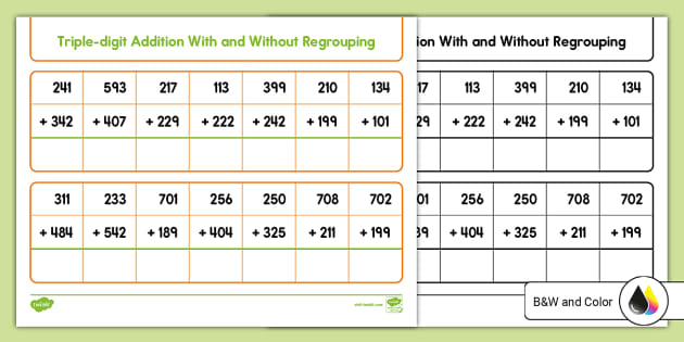 addition without regrouping worksheet second grade