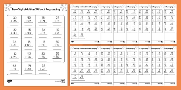 addition without regrouping worksheet second grade