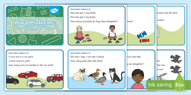 addition word problems sums to 10 worksheet